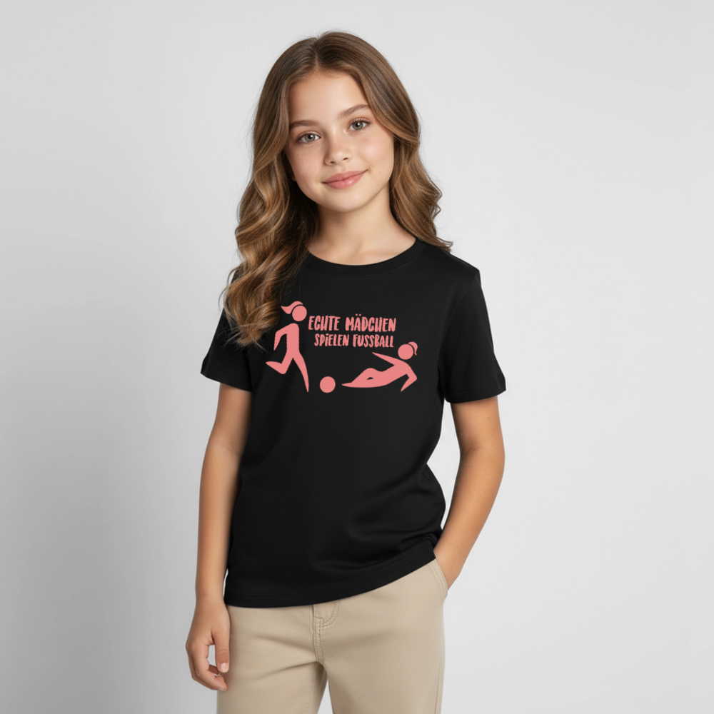 Kinder T-Shirt "Echte Mädchen spielen Fussball" - Schwarz