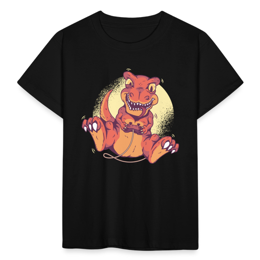 Kinder T-Shirt "Dinosaurier zockt an der Konsole" - Schwarz