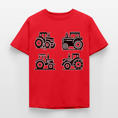 Kinder T-Shirt "4 minimalistische Traktoren" - Rot