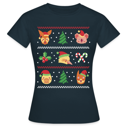 Frauen T-Shirt "Lustige Weihnachtstiere" - Navy