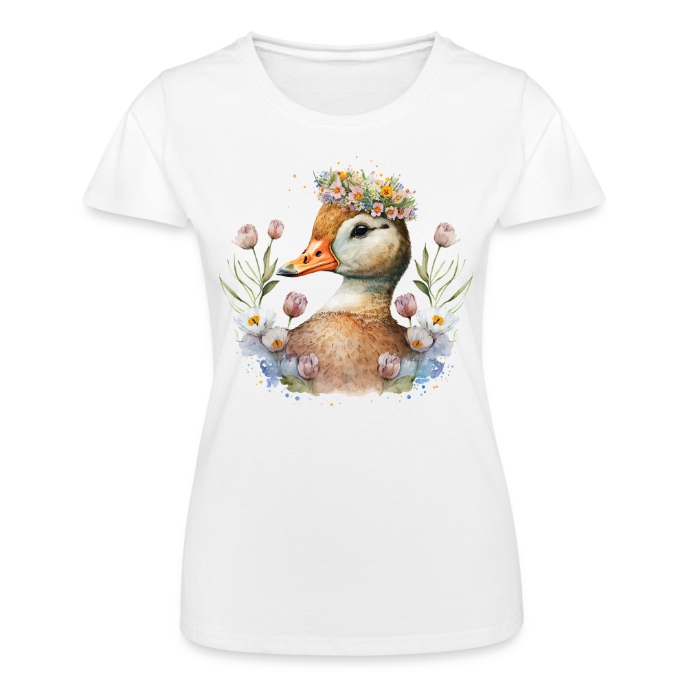 Frauen Bio-T-Shirt "Ente mit Blumen" - Weiß