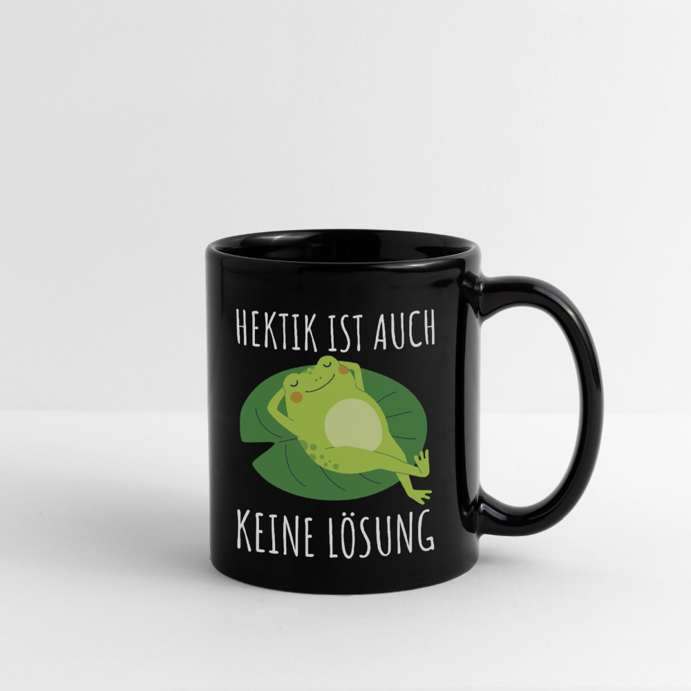 Tasse "Hektik ist auch keine Lösung" (Frosch) - Schwarz