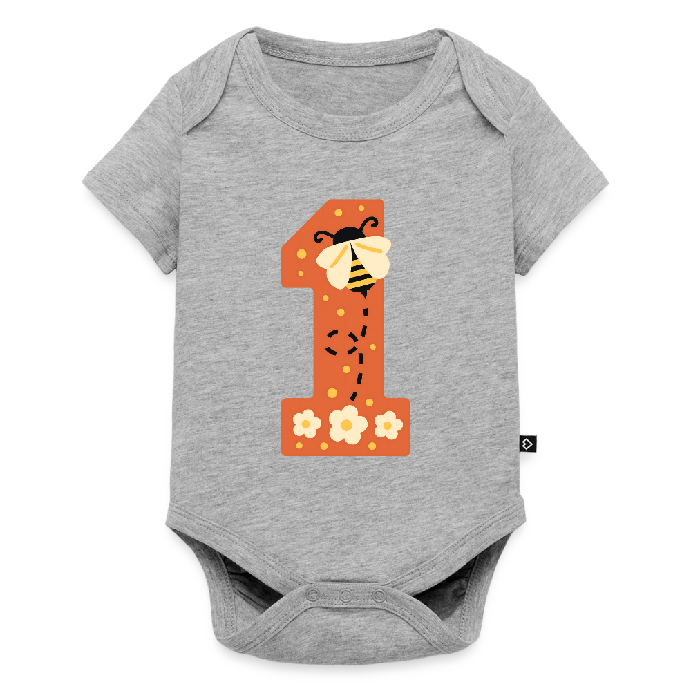 Baby Bio-Kurzarm-Body "1. Geburtstag" (Niedliche Biene) - Grau meliert