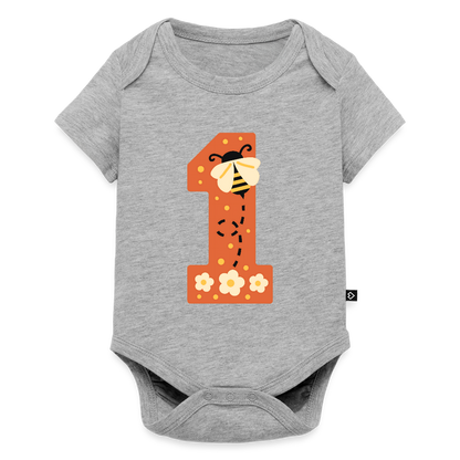 Baby Bio-Kurzarm-Body "1. Geburtstag" (Niedliche Biene) - Grau meliert