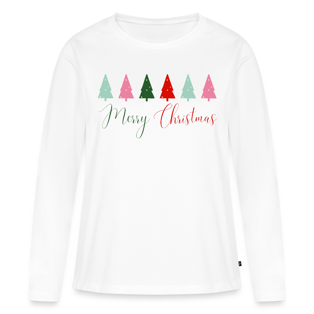 Bio-Langarmshirt "Bunte Weihnachtsbäume" - Weiß