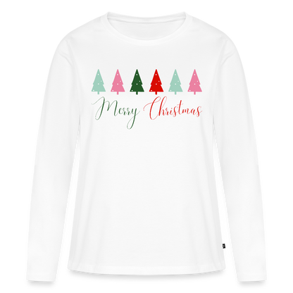 Bio-Langarmshirt "Bunte Weihnachtsbäume" - Weiß