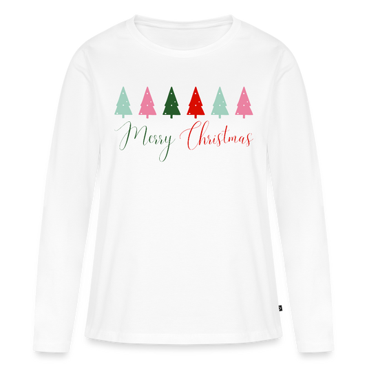 Bio-Langarmshirt "Bunte Weihnachtsbäume" - Weiß