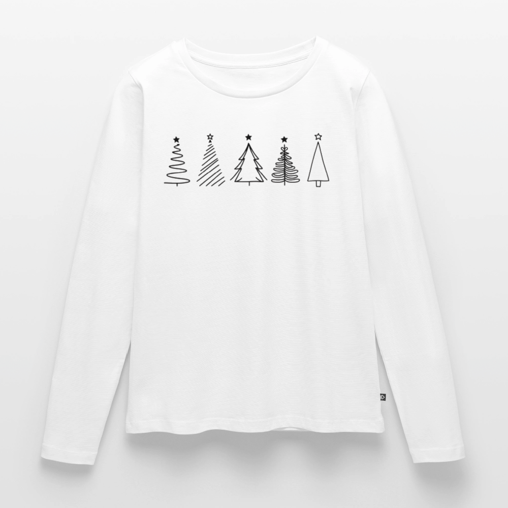 Bio-Langarmshirt "Weihnachtsbäume im Handgezeichneten Stil" - Weiß