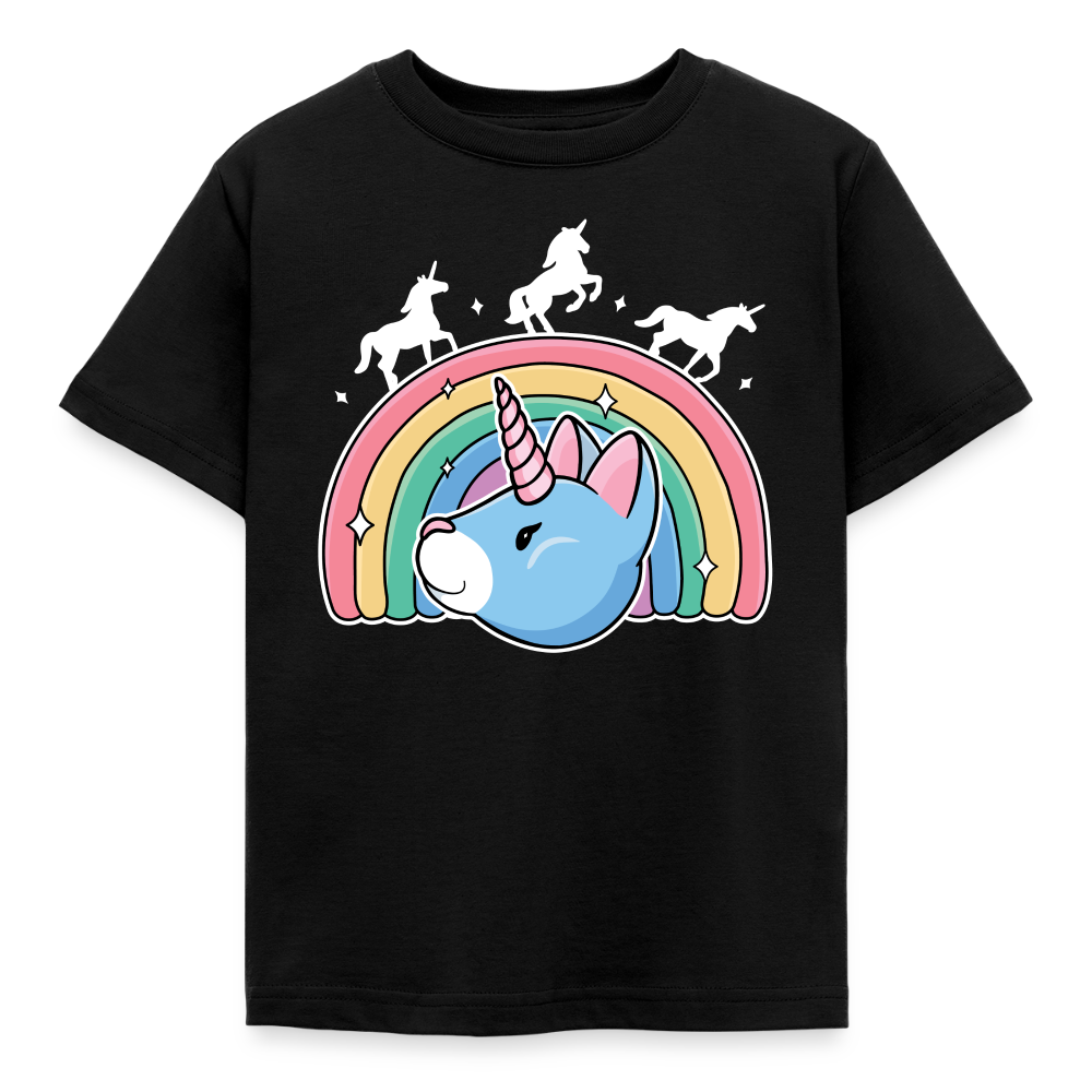 Kinder T-Shirt "Katzen-Einhorn" - Schwarz