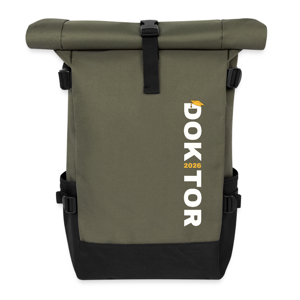 Rolltop Rucksack "Doktor 2026" (Schriftzug) - Olive/Schwarz