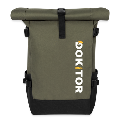 Rolltop Rucksack "Doktor 2026" (Schriftzug) - Olive/Schwarz
