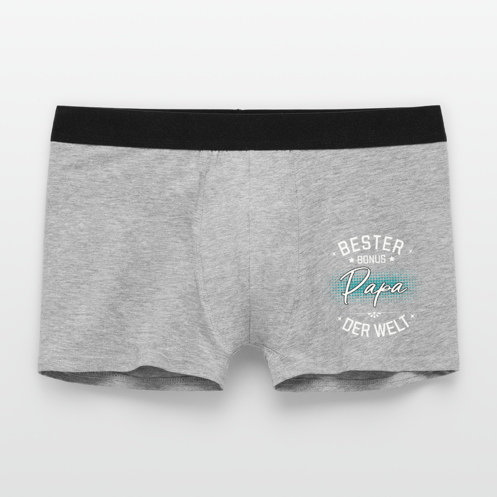 Männer Boxer Shorts "Bester Bonus Papa der Welt" - Grau meliert