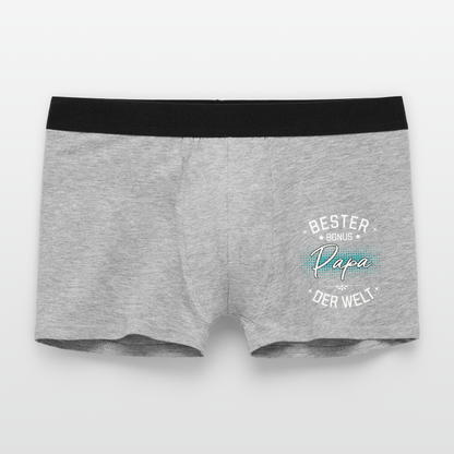 Männer Boxer Shorts "Bester Bonus Papa der Welt" - Grau meliert