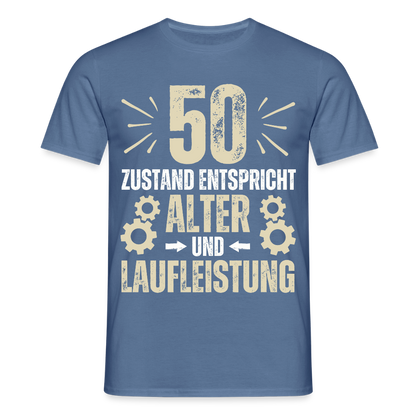 Männer T-Shirt "50 - Zustand entspricht Alter und Laufleistung" - Taubenblau 