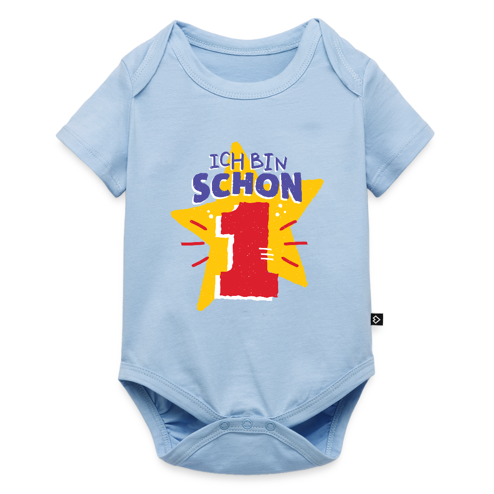 Baby Bio-Kurzarm-Body "Ich bin schon 1" (Sternen-Motiv) - Hellblau