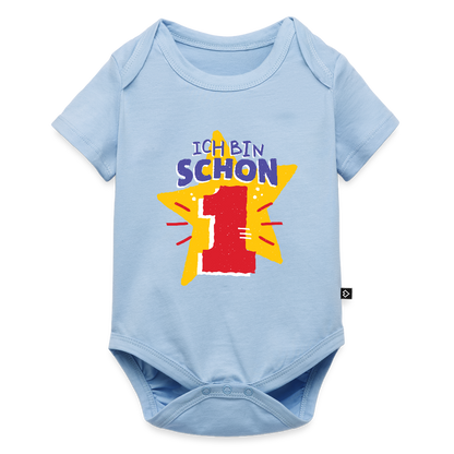 Baby Bio-Kurzarm-Body "Ich bin schon 1" (Sternen-Motiv) - Hellblau