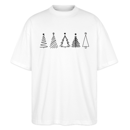 Oversize T-Shirt "Weihnachtsbäume im Handgezeichneten Stil" - Weiß