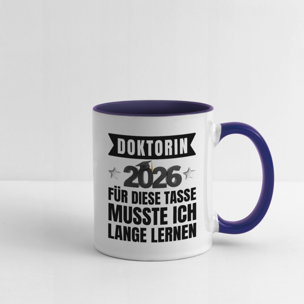 Tasse "Doktorin 2026 - Für diese Tasse musste ich lange lernen" - Weiß/Kobaltblau