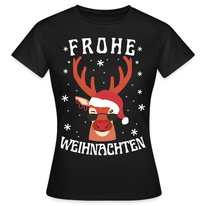 Frauen T-Shirt "Frohe Weihnachten" (Rentier-Motiv) - Schwarz