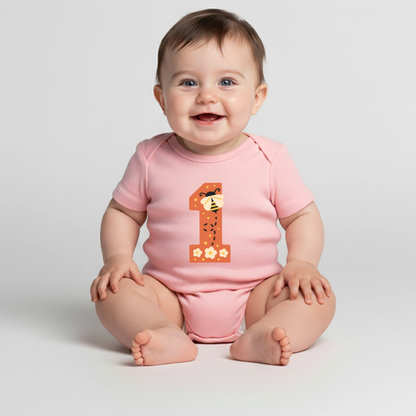 Baby Bio-Kurzarm-Body "1. Geburtstag" (Niedliche Biene) - Rosa