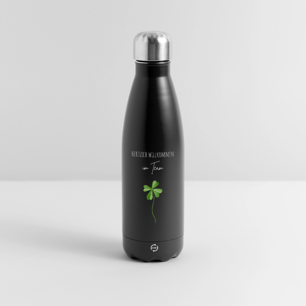Thermosflasche "Herzlich willkommen im Team" (minimalistisch) - Schwarz