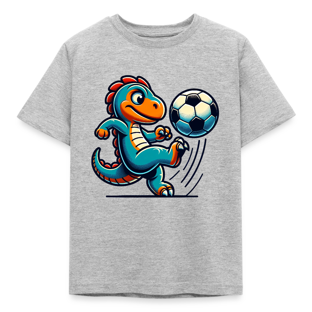 Kinder T-Shirt "Dinosaurier spielt Fußball" - Grau meliert