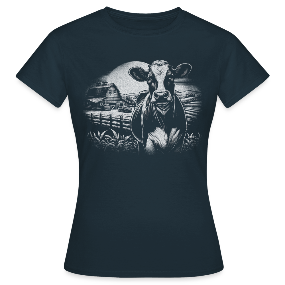 Frauen T-Shirt "Kuh- und Landschaftsmotiv" - Navy