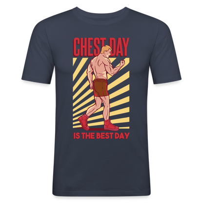 Männer Slim Fit T-Shirt "Chest day is the best day" - Navy