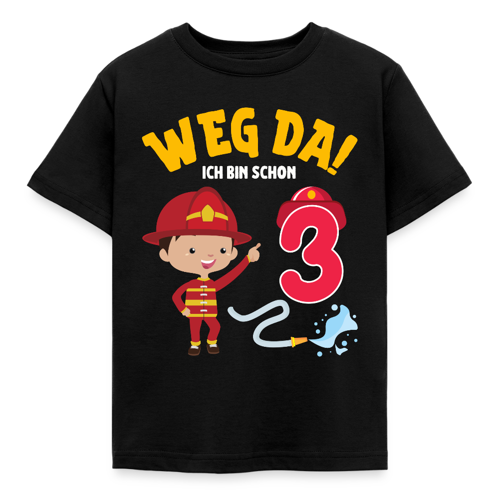 Kinder T-Shirt "Weg da! Ich bin schon 3" (Feuerwehrmann) - Schwarz