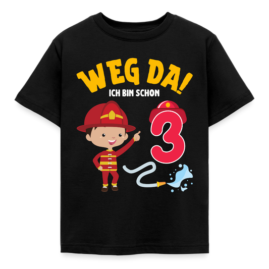 Kinder T-Shirt "Weg da! Ich bin schon 3" (Feuerwehrmann) - Schwarz