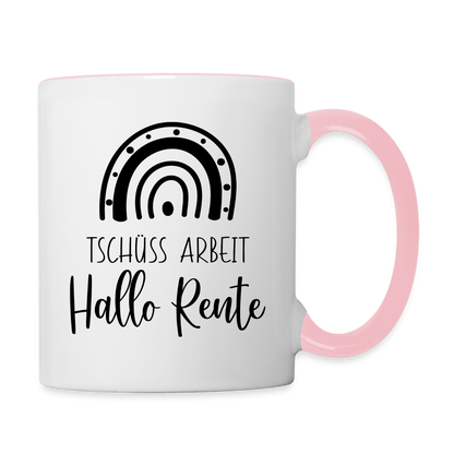 Tasse "Tschüss Arbeit - Hallo Rente" - Weiß/Pink