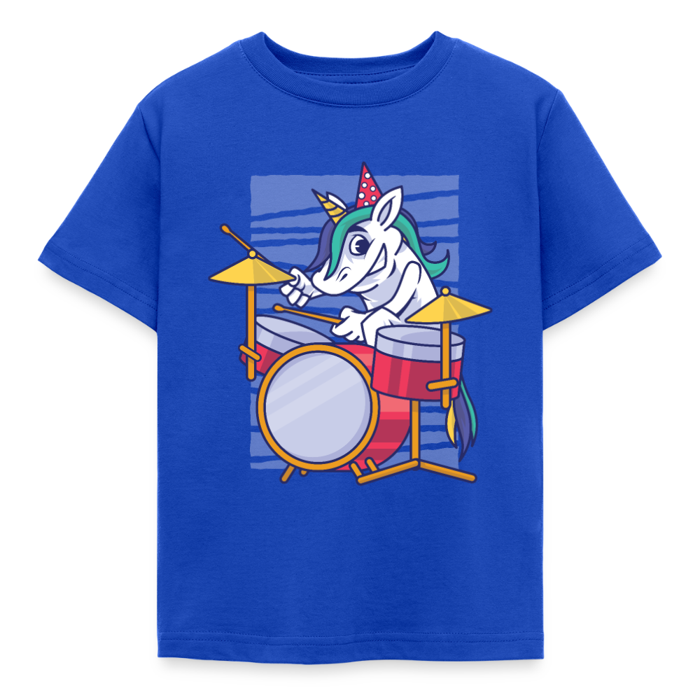 Kinder T-Shirt "Schlagzeug-Einhorn" - Royalblau