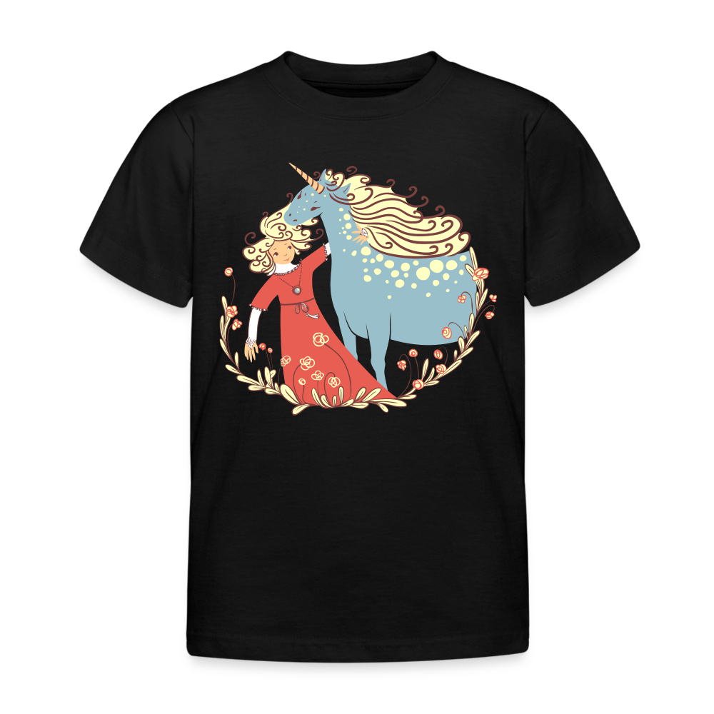 Kinder T-Shirt "Prinzessin mit Einhorn" - Schwarz