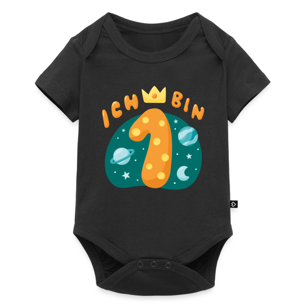 Baby Bio-Kurzarm-Body "Ich bin 1" (Weltraum-Motiv) - Schwarz