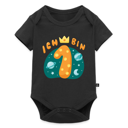 Baby Bio-Kurzarm-Body "Ich bin 1" (Weltraum-Motiv) - Schwarz