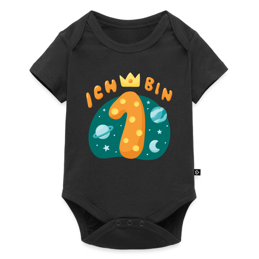 Baby Bio-Kurzarm-Body "Ich bin 1" (Weltraum-Motiv) - Schwarz