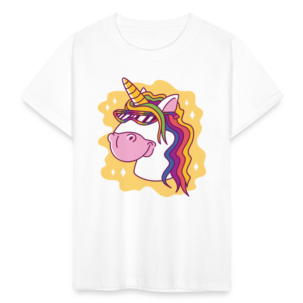 Kinder T-Shirt "Cooles Einhorn mit Sonnenbrille" - Weiß