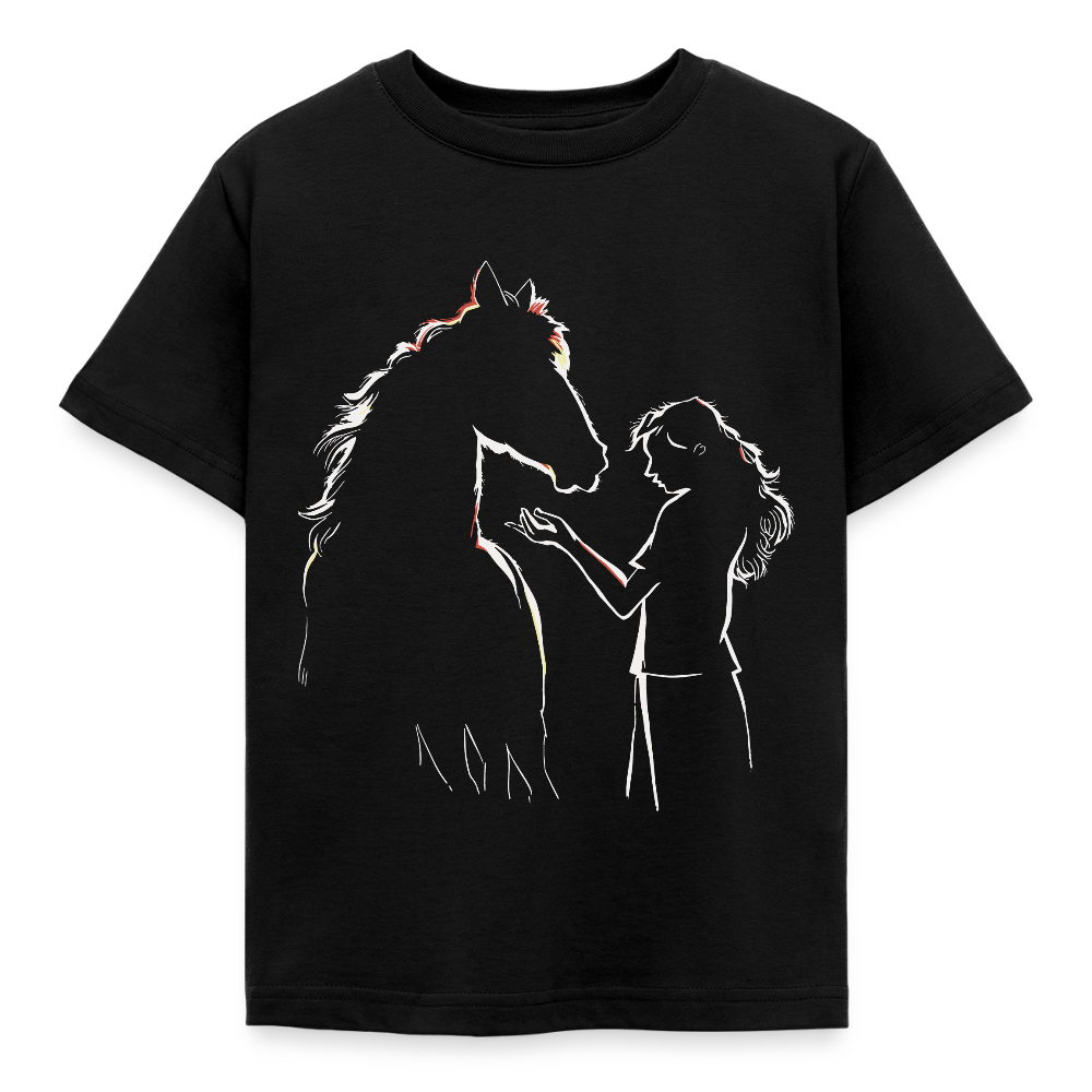 Kinder T-Shirt "Mädchen mit ihrem Pferd" - Schwarz