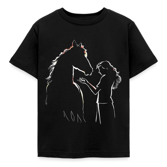Kinder T-Shirt "Mädchen mit ihrem Pferd" - Schwarz