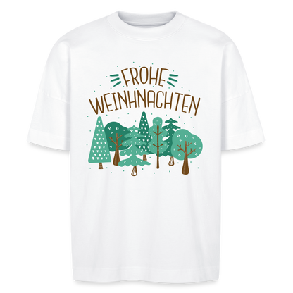 Unisex Oversize Bio-T-Shirt "Frohe Weihnachten" (Weihnachtsbäume) - Weiß