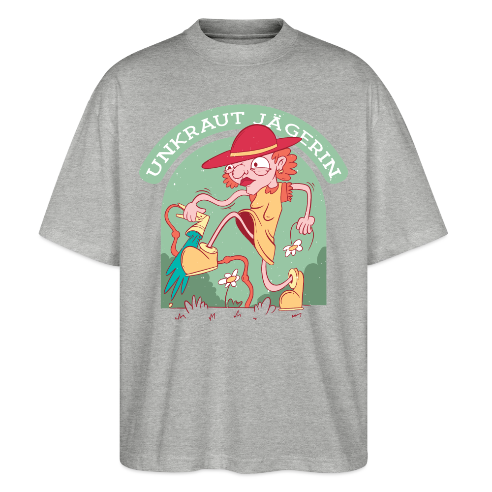 Oversize Bio-T-Shirt "Unkraut Jägerin" - Grau meliert