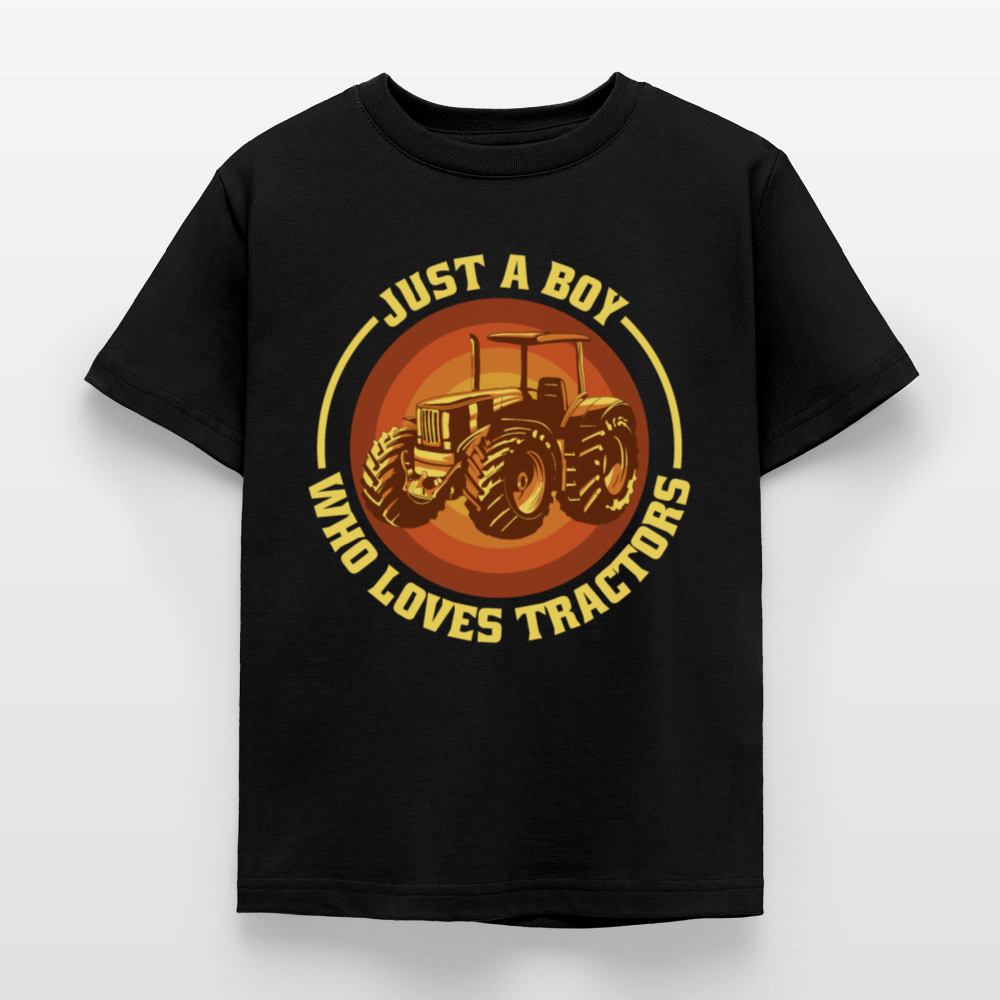 Kinder T-Shirt "Just a boy who loves tractors" (Retro-Stil) - Schwarz
