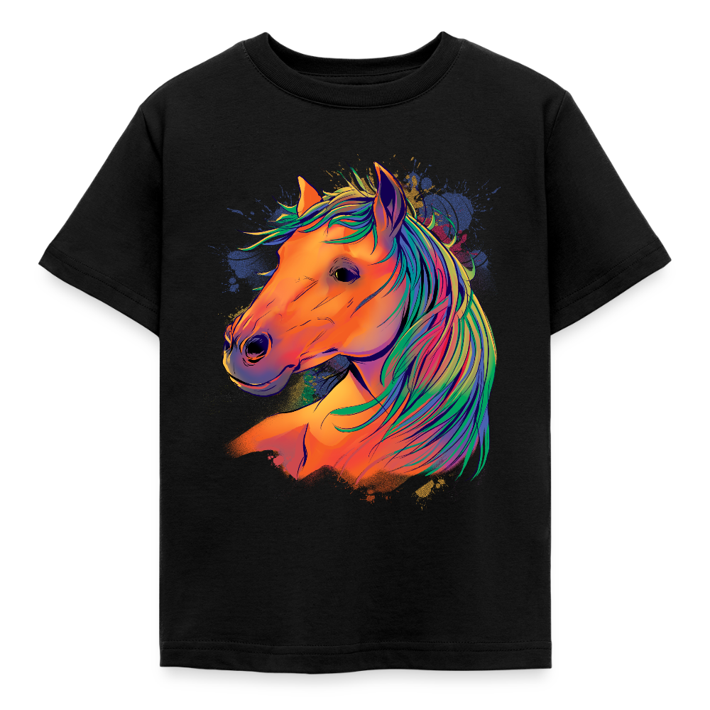 Kinder T-Shirt "Pferd im Wasserfarben Stil" - Schwarz