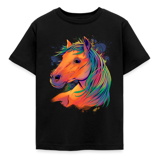 Kinder T-Shirt "Pferd im Wasserfarben Stil" - Schwarz