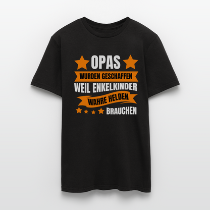 Männer T-Shirt "Opas wurden geschaffen weil Enkelkinder wahre Helden brauchen" - Schwarz