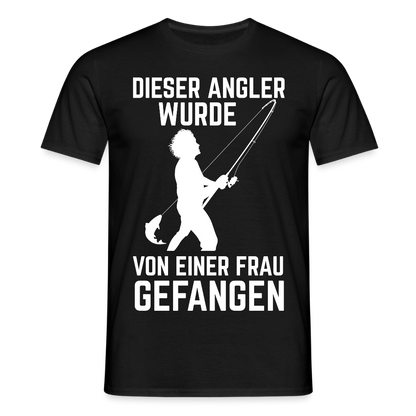 Männer T-Shirt "Dieser Angler wurde von einer Frau gefangen" - Schwarz