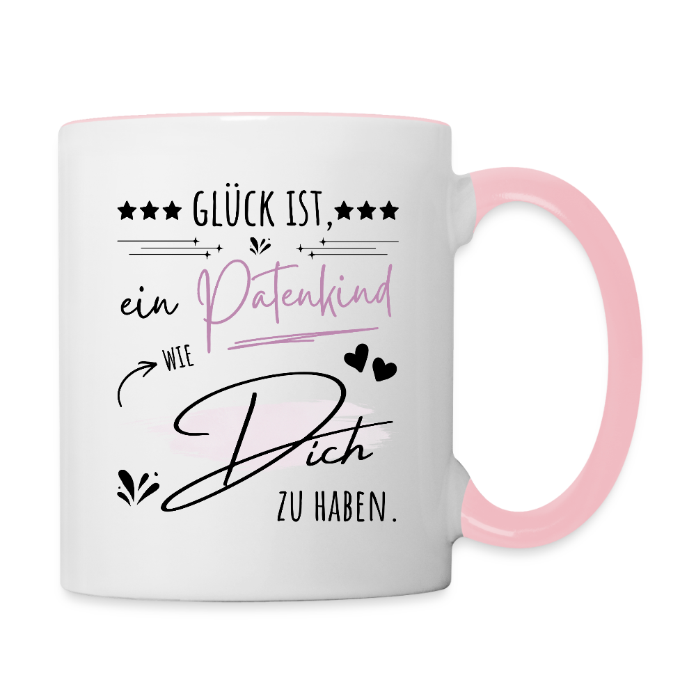 Tasse "Glück ist, ein Patenkind wie dich zu haben" - Weiß/Pink