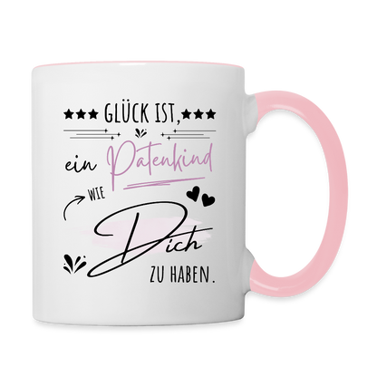 Tasse "Glück ist, ein Patenkind wie dich zu haben" - Weiß/Pink