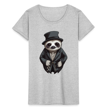 Frauen T-Shirt "Faultier mit Hut" - Grau meliert