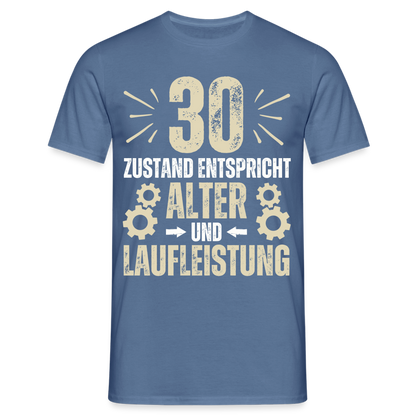 Männer T-Shirt "30 - Zustand entspricht Alter und Laufleistung" - Taubenblau 